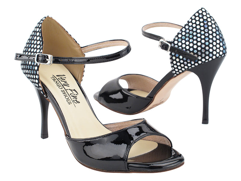 VFTango 001 Black Patent & Silver Polka Dot with 3.5" Stiletto Black Heel (TG1) in the photo