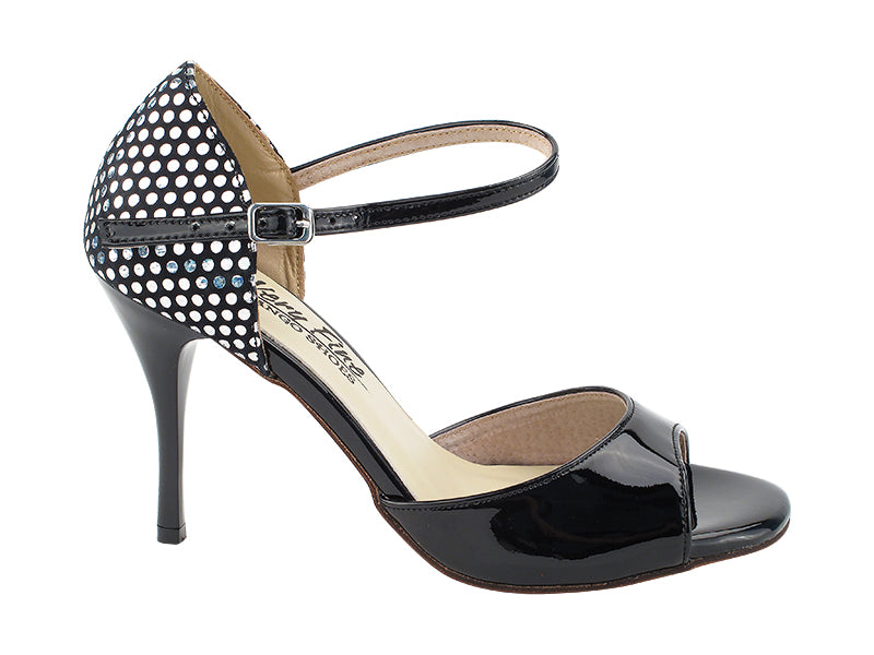 VFTango 001 Black Patent & Silver Polka Dot with 3.5" Stiletto Black Heel (TG1) in the photo