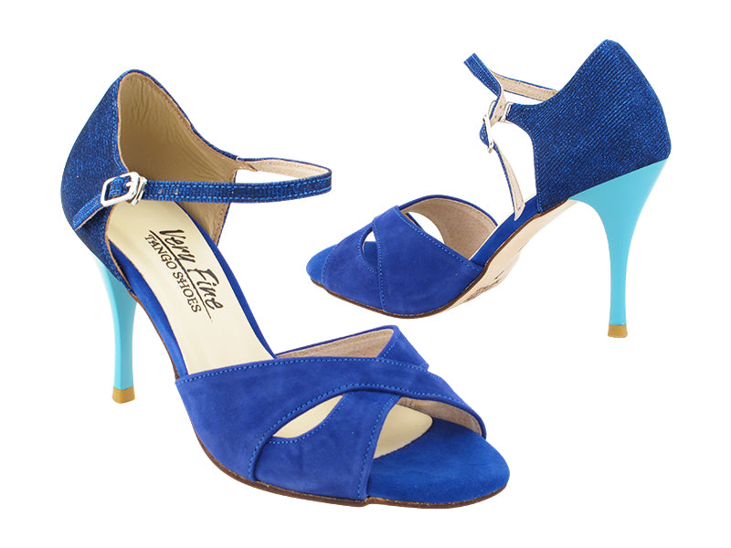 VFTango 029 Navy Blue Suede & Blue Glitter Satin with 3.5" Stiletto Blue Heel (TG1) in the photo