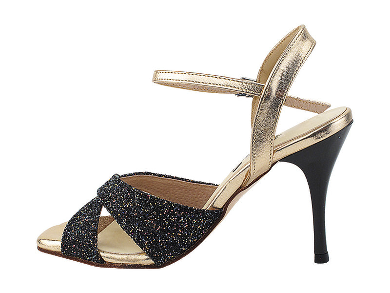 VFTango 033 Black Copper Glitter & Rose Gold Leather with 3.5" Stiletto Black Heel (TG1) in the photo