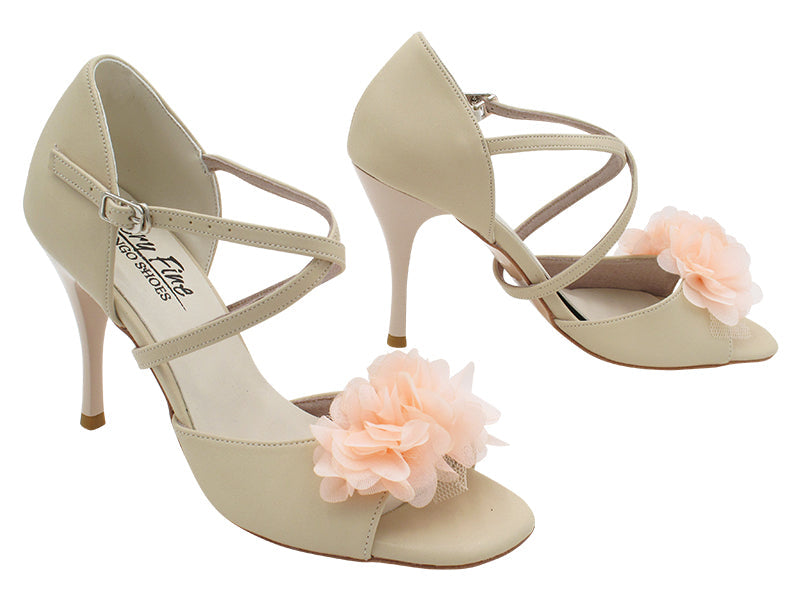 VFTango 025X Light Beige Leather & Peach Flower with 3.5" Stiletto Nude Heel (TG1) in the photo