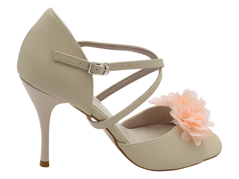 VFTango 025X Light Beige Leather & Peach Flower with 3.5" Stiletto Nude Heel (TG1) in the photo