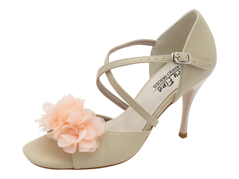 VFTango 025X Light Beige Leather & Peach Flower with 3.5" Stiletto Nude Heel (TG1) in the photo