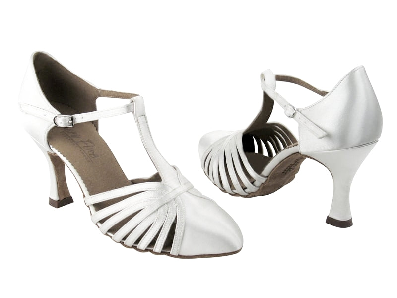 C6829 White Satin with 3" Flare Heel (YQG) in the photo