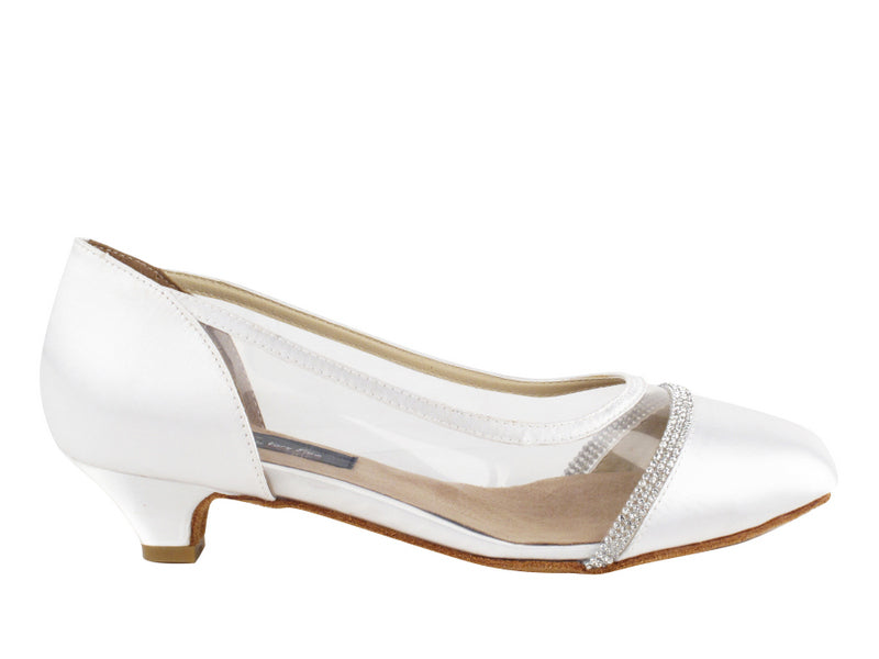 CD5502 White Satin with 1.1" heel in the photo