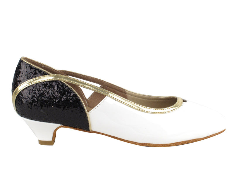 CD5503 Black Sparkle & White Patent Cuban Heel