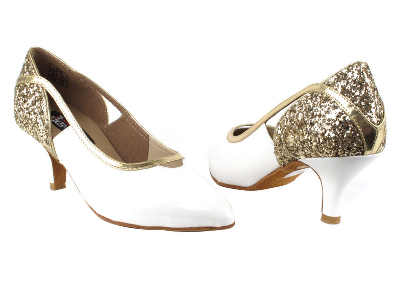 CD5503 Gold Sparkle & White Patent with 2.5" Slim heel in the photo