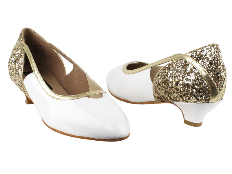 CD5503 Gold Sparkle & White Patent with 1.1" heel in the photo
