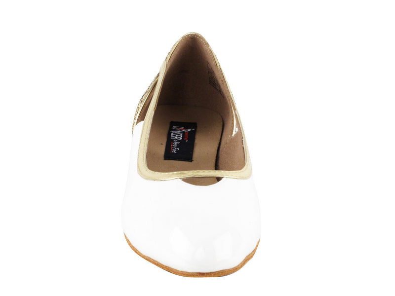 CD5503 Tacón cubano de charol blanco y dorado brillante