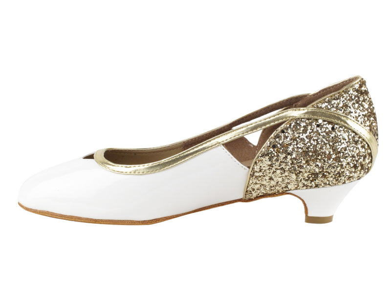 CD5503 Tacón cubano de charol blanco y dorado brillante