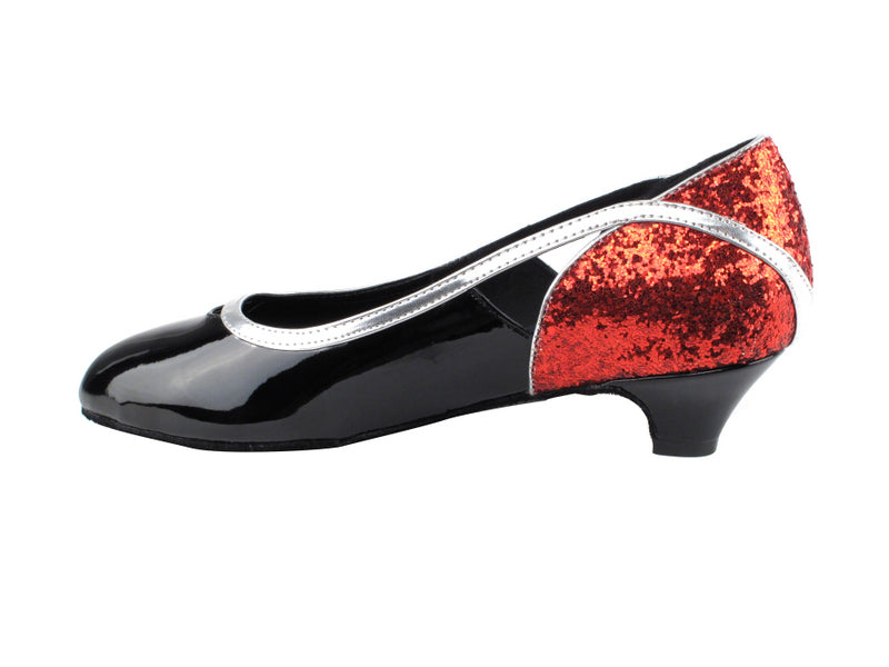 CD5503 Red Sparkle & Black Patent Cuban Heel