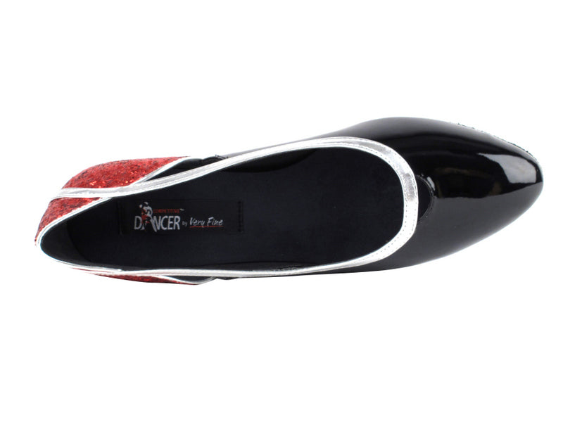 CD5503 Red Sparkle & Black Patent Cuban Heel