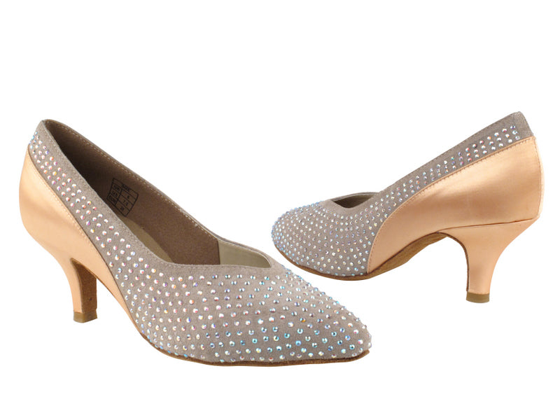 CD5506 Grey & Tan Satin with 2.5" Slim heel in the photo