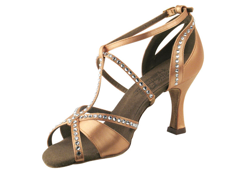 S1002 Tan Satin with enhanced rhinestone design