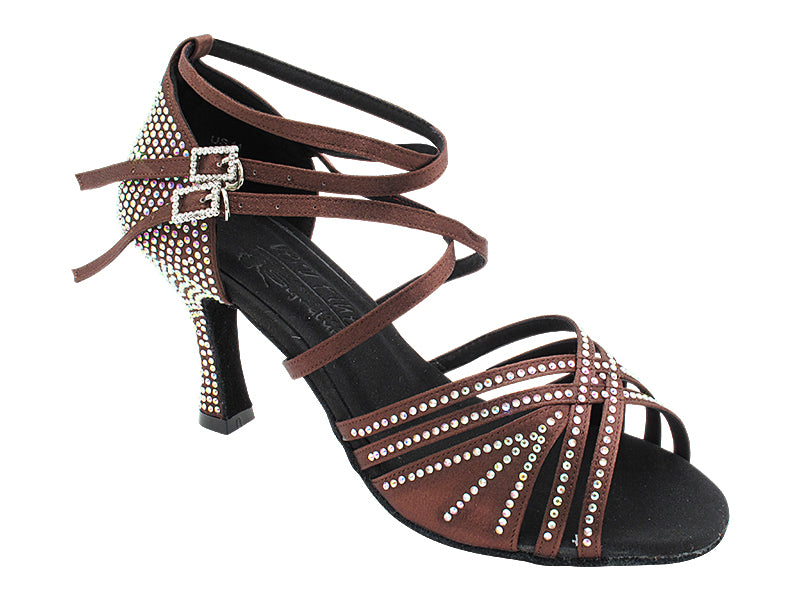S1006CC 82 Coffee Brown Satin with 3" Flare Heel (YQG) in the photo