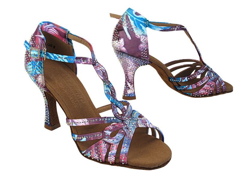 S1008CC 198 Blue & Purple Flower Satin with (YQG) 3 inch Heel in the photo