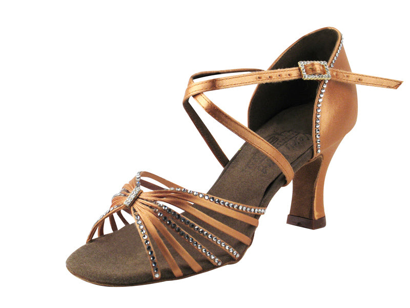 S92308 Tan Satin with enhanced rhinestone design