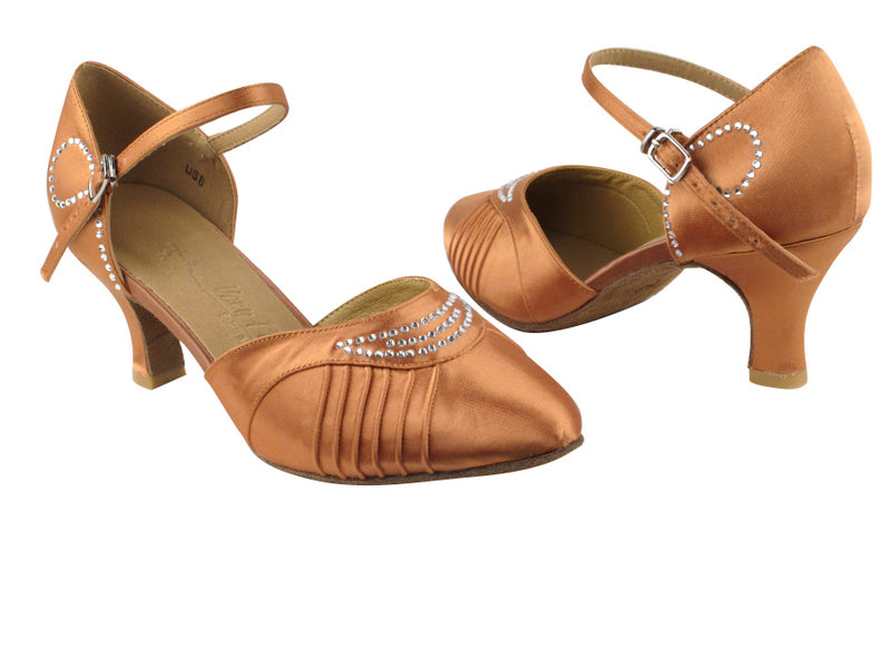 SERA1397 Tan Satin with 2.5" low heel in the photo