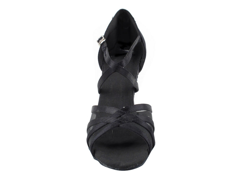 SERA1605 Black Satin & Black Mesh with 3" heel in the photo