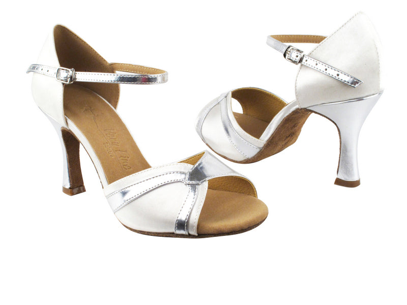 SERA3710 White Satin & Silver PU Trim with 3" heel in the photo