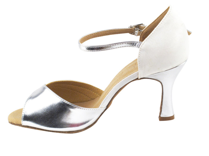 SERA3710 White Satin & Silver PU Trim with 3" heel in the photo