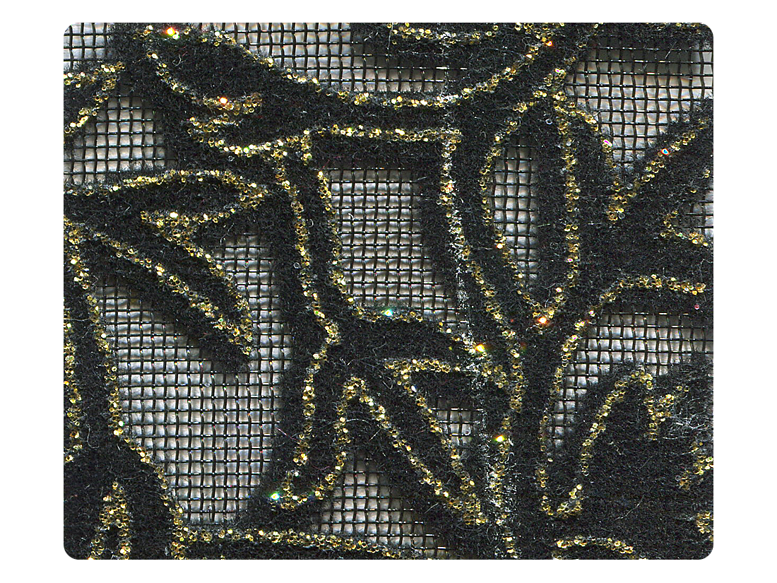 142 Gold Leaf Velvet Black Mesh Fabric Swatch