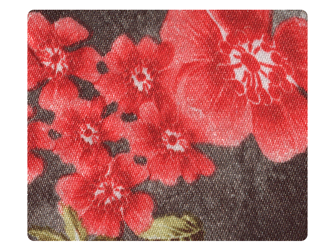 151 Yellow_Red Flower Satin Fabric Swatch