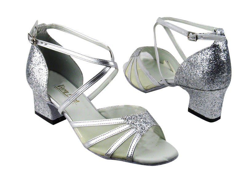 1601 126 Silver Stardust_119 Silver Leather_Flesh Mesh with 2&quot; Thick Cuban heel in the photo