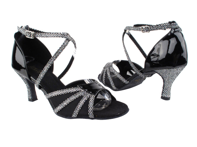 1601 Black Patent_97 Black Sparklenet_T_S_H_Black Mesh with 2.75&quot; Heel in the photo