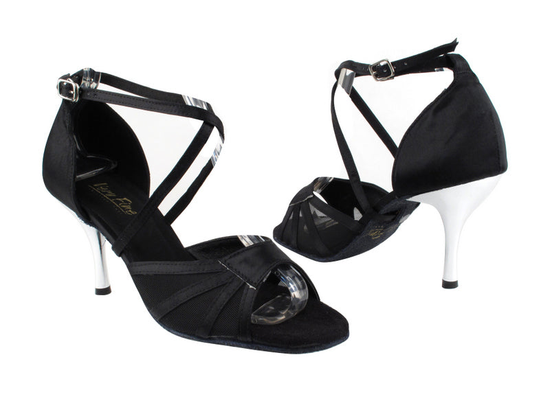 1601 Black Satin with 3&quot; Silver Plated Heel in the photo