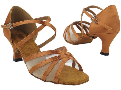 6027X Dark Tan Satin &amp; Flesh Mesh with 2.5&quot; Heel (2899) in the photo