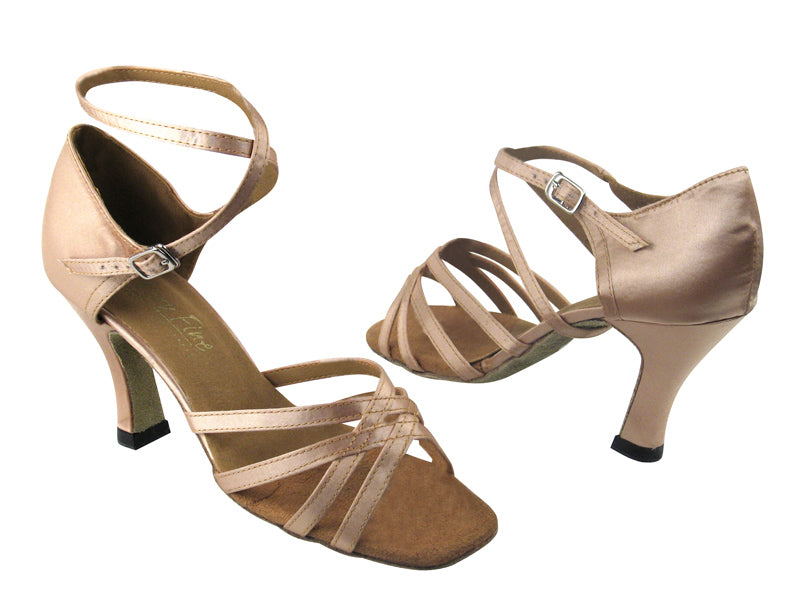 1606 135 Light Brown Satin with 3" Heel in the photo