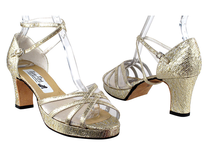 1606Platform Gold Silver Glitter Satin_White Mesh with 3&quot; Square Heel heel in the photo