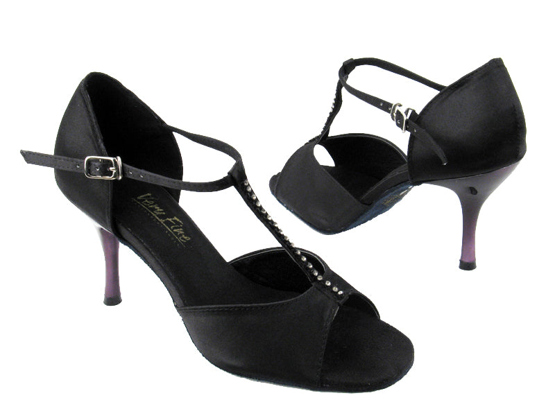 1609 Black Satin_Stone with Stiletto Line 3&quot; Slim Heel in the photo