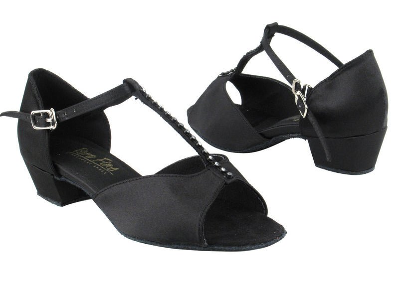 1609 Black Satin_Stone_1_5in with 1.5&quot; Medium Heel in the photo