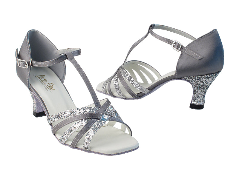 1612 7 Silver Sparkle_S_H_263 Grey Satin_B_S_T with 2.5" low heel in the photo