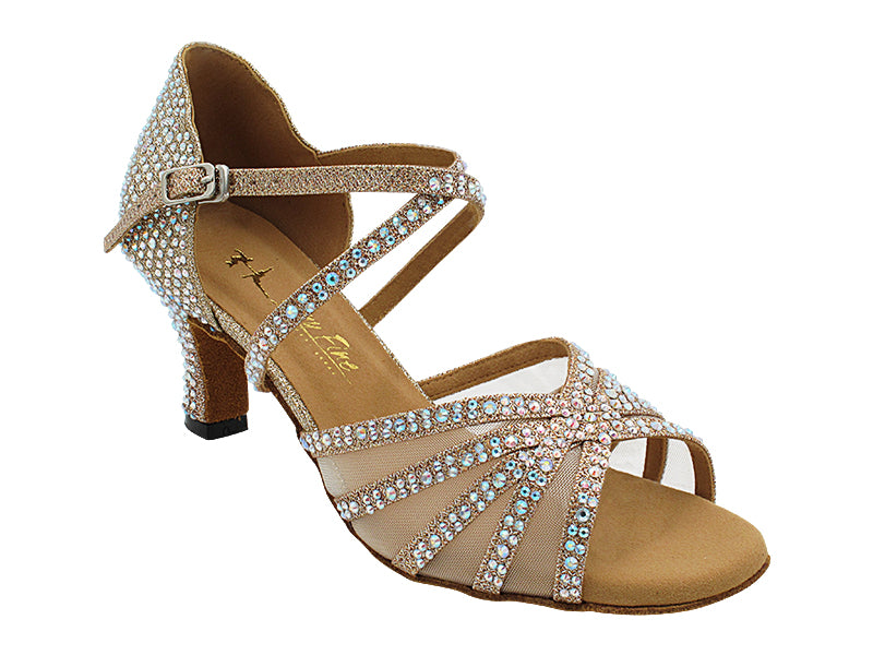 1613Bling Champagne Glitter Satin &amp; Flesh Mesh with 2.5&quot; Heel (2899) in the photo