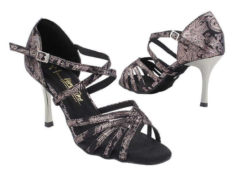 1613LEDSS Black Flower Velvet with (6646) 3 INCH SLIM METALLIC HEEL in the photo