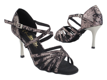 1613LEDSS Black Flower Velvet with (6646) 3 INCH SLIM METALLIC HEEL in the photo