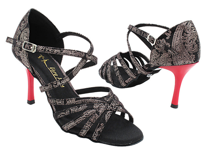 1613LEDSS 168 Black Flower Velvet with 3&quot; SLIM RED PLATED HEEL (6646) in the photo