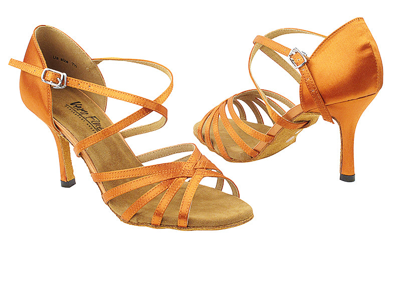 1613LEDSS Dark Tan Satin with 3" slim heel in the photo