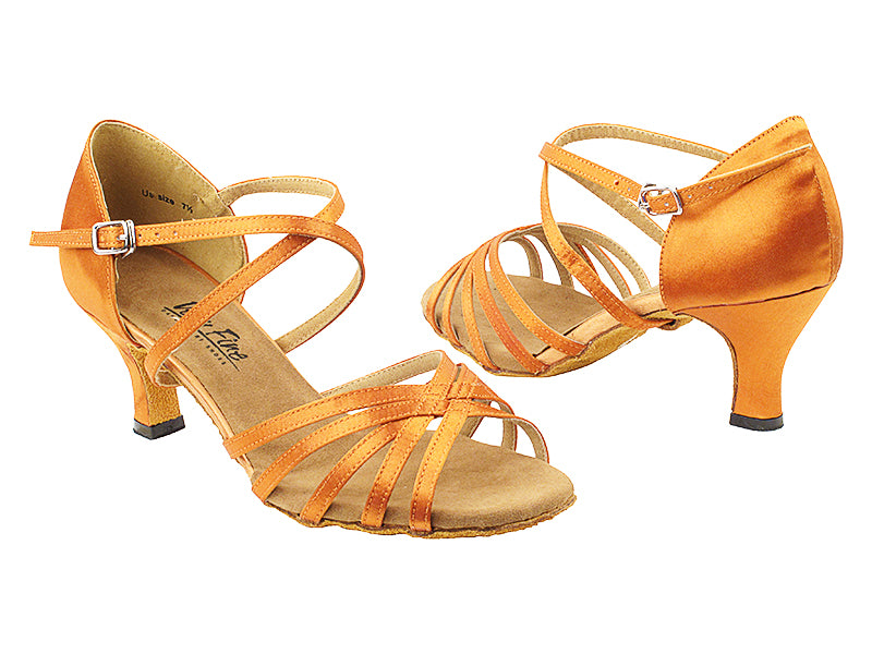 1613LEDSS Dark Tan Satin with 3" slim heel in the photo