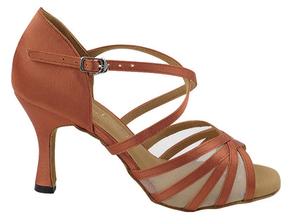 1613LEDSS Dark Tan Satin &amp; Flesh Mesh  3&quot; Heel (5059) in the photo