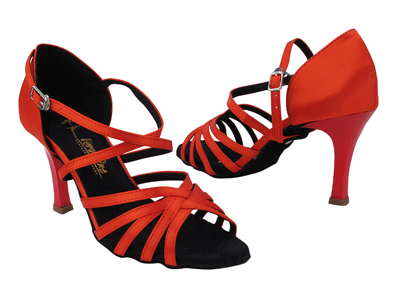 1613LEDSS Red Satin with 3&quot; Square Red Plated Heel (6652) in the photo