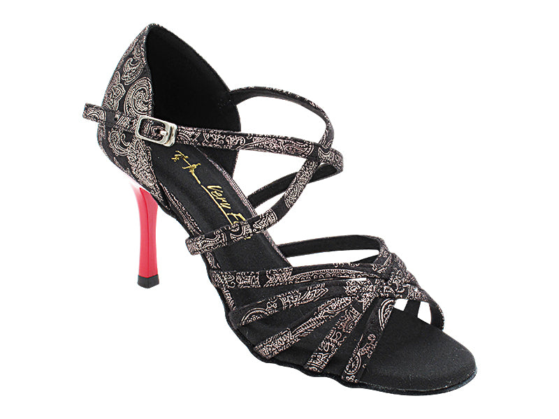 1613LEDSS 168 Black Flower Velvet with 3&quot; SLIM RED PLATED HEEL (6646) in the photo