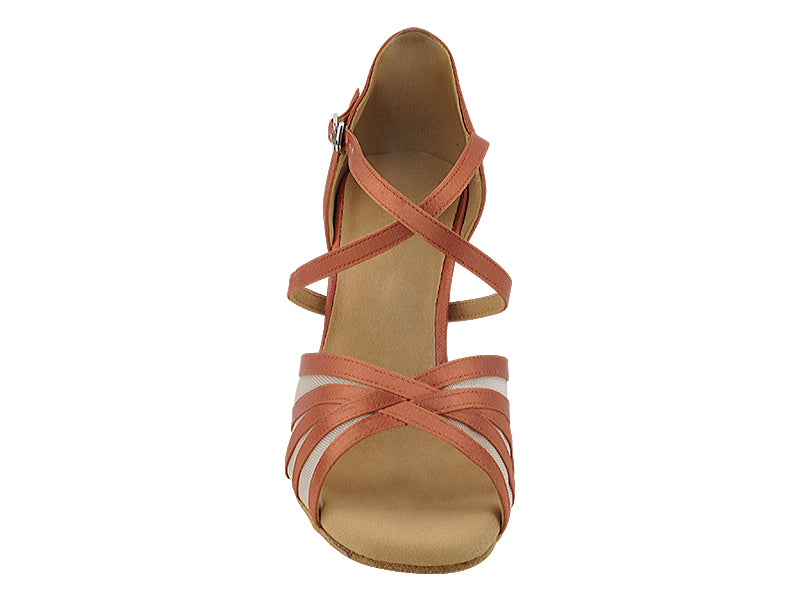 1613LEDSS Dark Tan Satin &amp; Flesh Mesh  3" Heel (5059) in the photo
