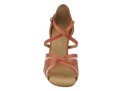 1613LEDSS Dark Tan Satin &amp; Flesh Mesh  3" Heel (5059) in the photo