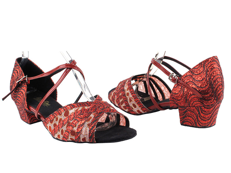 1613_1670C 215 Red_Black Wave Glitter_198 Red Mesh with 1.5&quot; Medium Heel in the photo