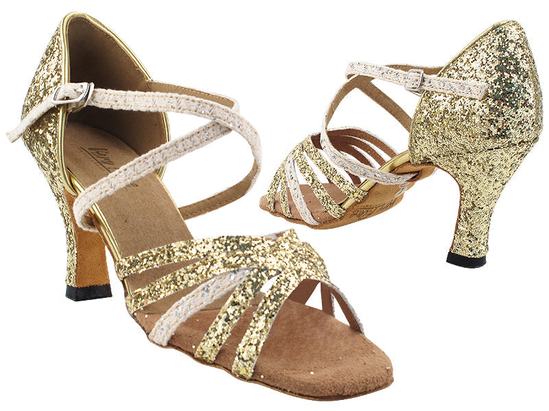 1613 9 Gold Sparkle_F_B_H_142 Brown Trim_S with 3" Heel (6812) in the photo