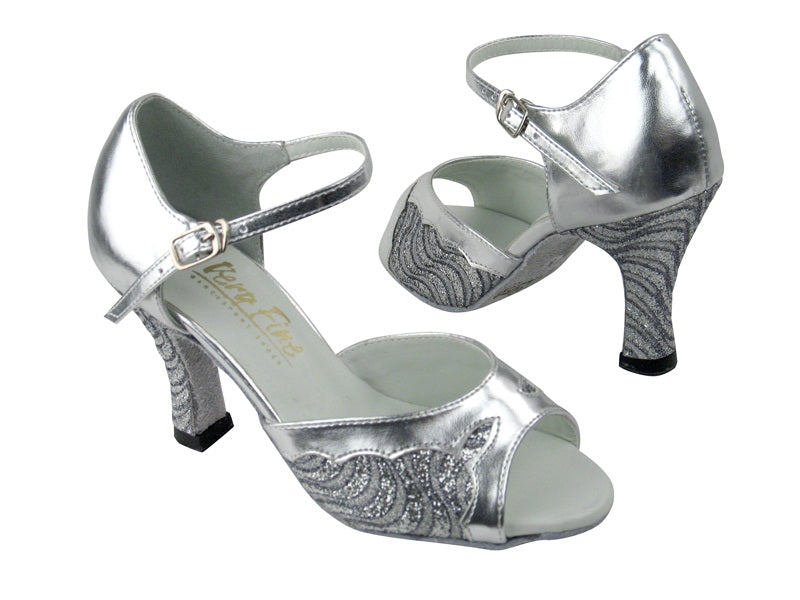1616 214 Silver Grey Wave Glitter_Silver Leather Trim with 3&quot; heel in the photo